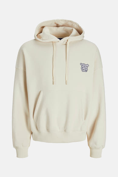Gebroken wit hoodie van ORIGINALS BY JACK & JONES, met een logo op de borst en een kangoeroezak.