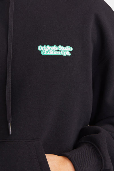 Sweat à capuche noir de ORIGINALS BY JACK & JONES avec cordon de serrage et logo imprimé.