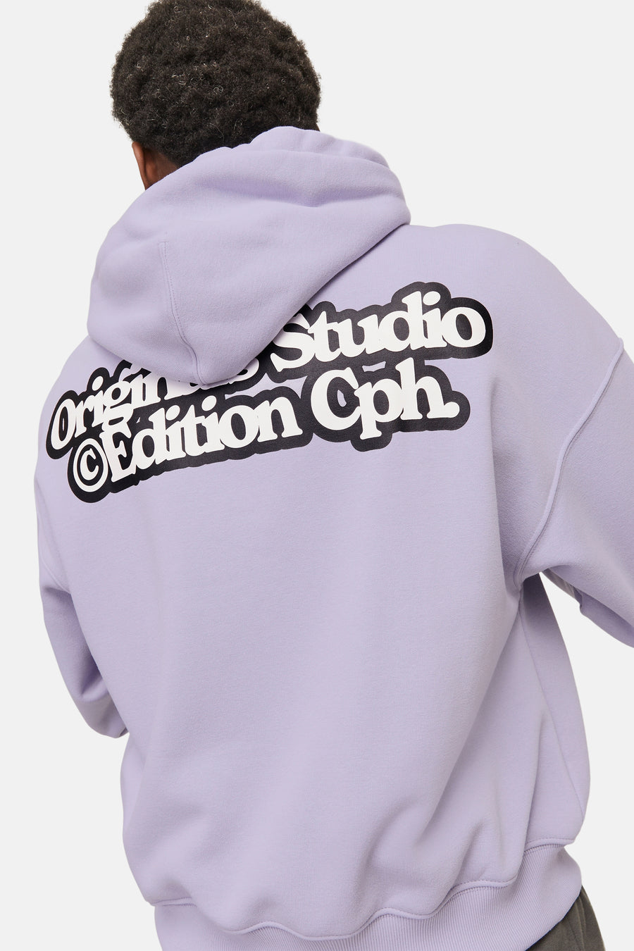 Paarse hoodie van Originals by Jack & Jones met opdruk op de rug.