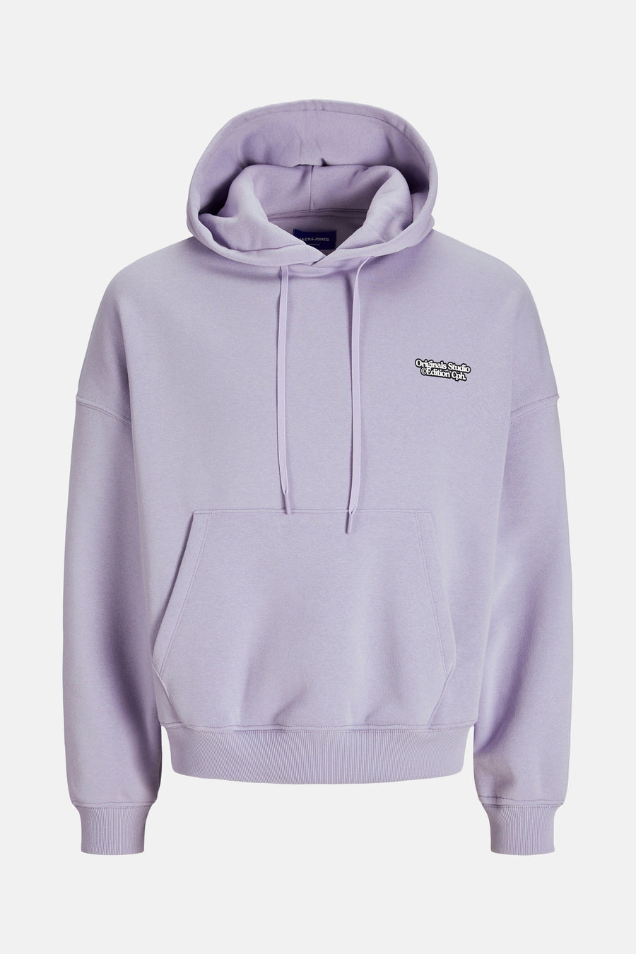 Paarse hoodie van ORIGINALS BY JACK & JONES met kangoeroezak en trekkoord.