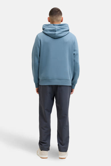 Sweat à capuche bleu de JACK & JONES, avec capuche et manches longues, vue de dos.