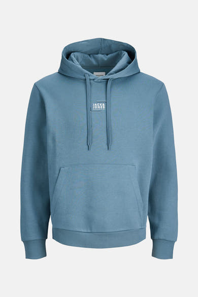 Sweat à capuche bleu de JACK & JONES, avec cordon de serrage et logo centré.