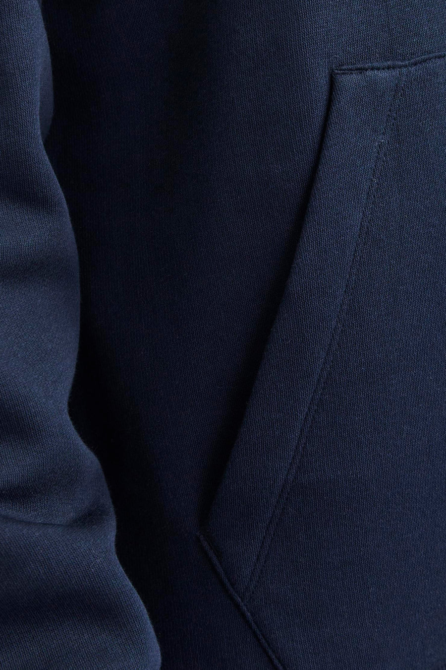 Blauwe hoodie van JACK & JONES, met kangoeroezak en zichtbare mesh-textuur.