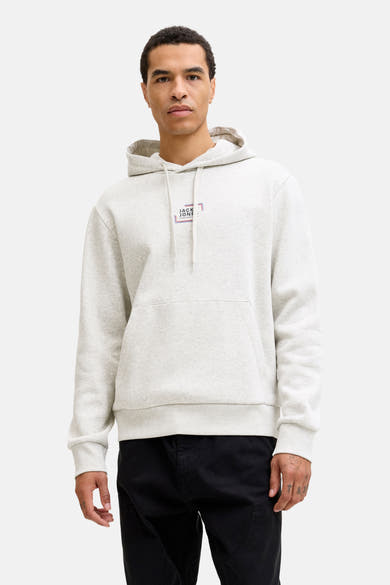 Sweat à capuche écru de Jack & Jones avec cordon de serrage et poche kangourou.