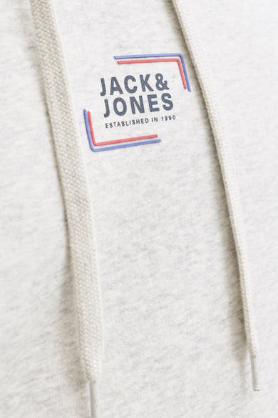 Ecru hoodie van JACK & JONES, met trekkoord en opdruk.