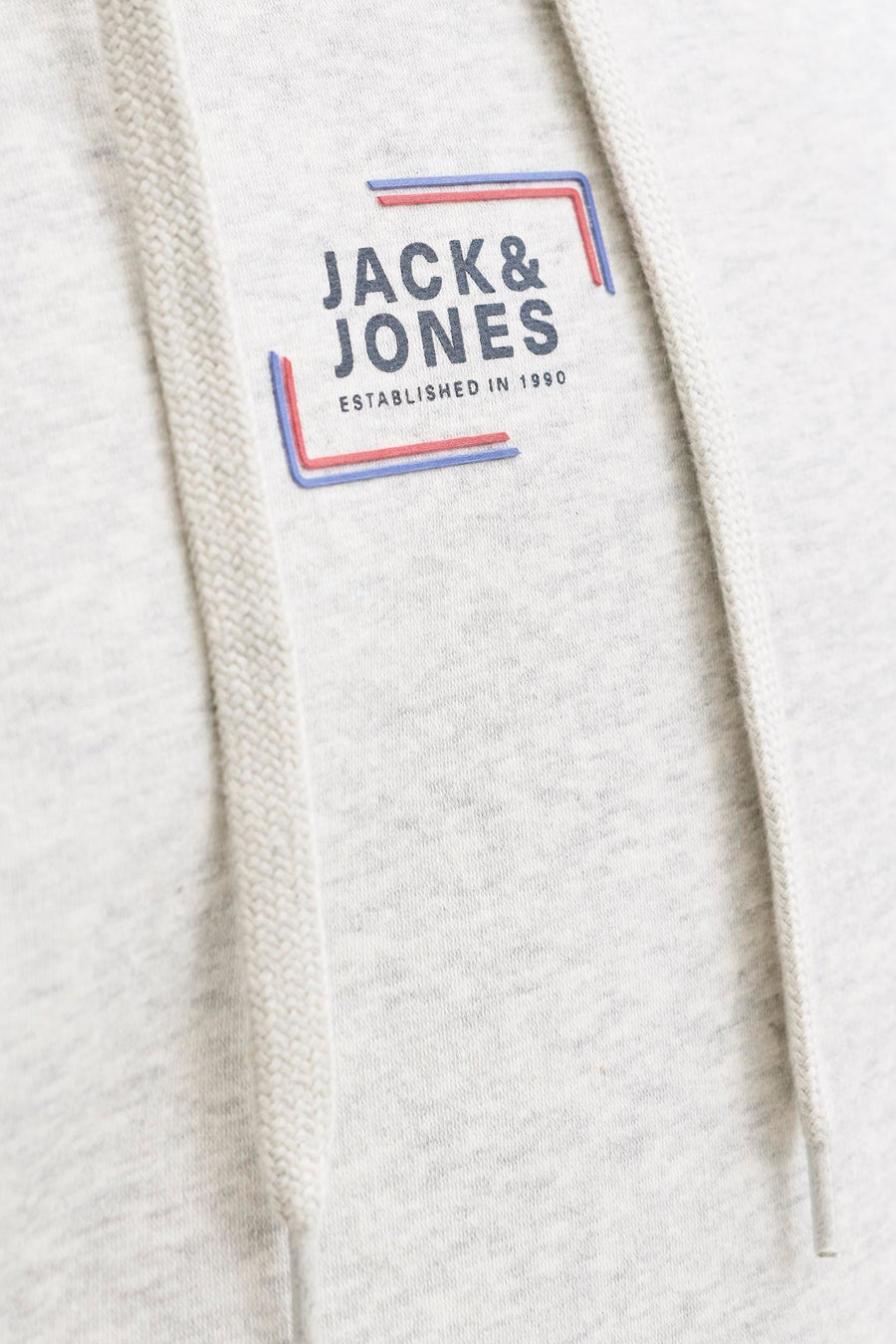 Ecru hoodie van JACK & JONES, met trekkoord en opdruk.