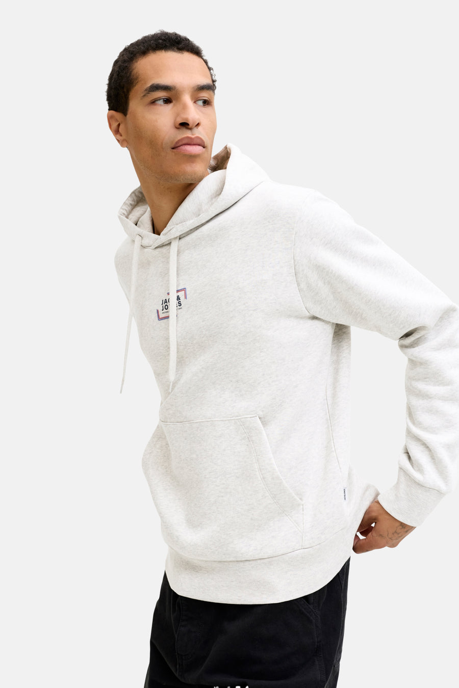 Ecru hoodie van JACK & JONES, met trekkoord en kangoeroezak
