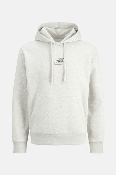 Ecru hoodie van JACK & JONES, met kangoeroezak en trekkoord.