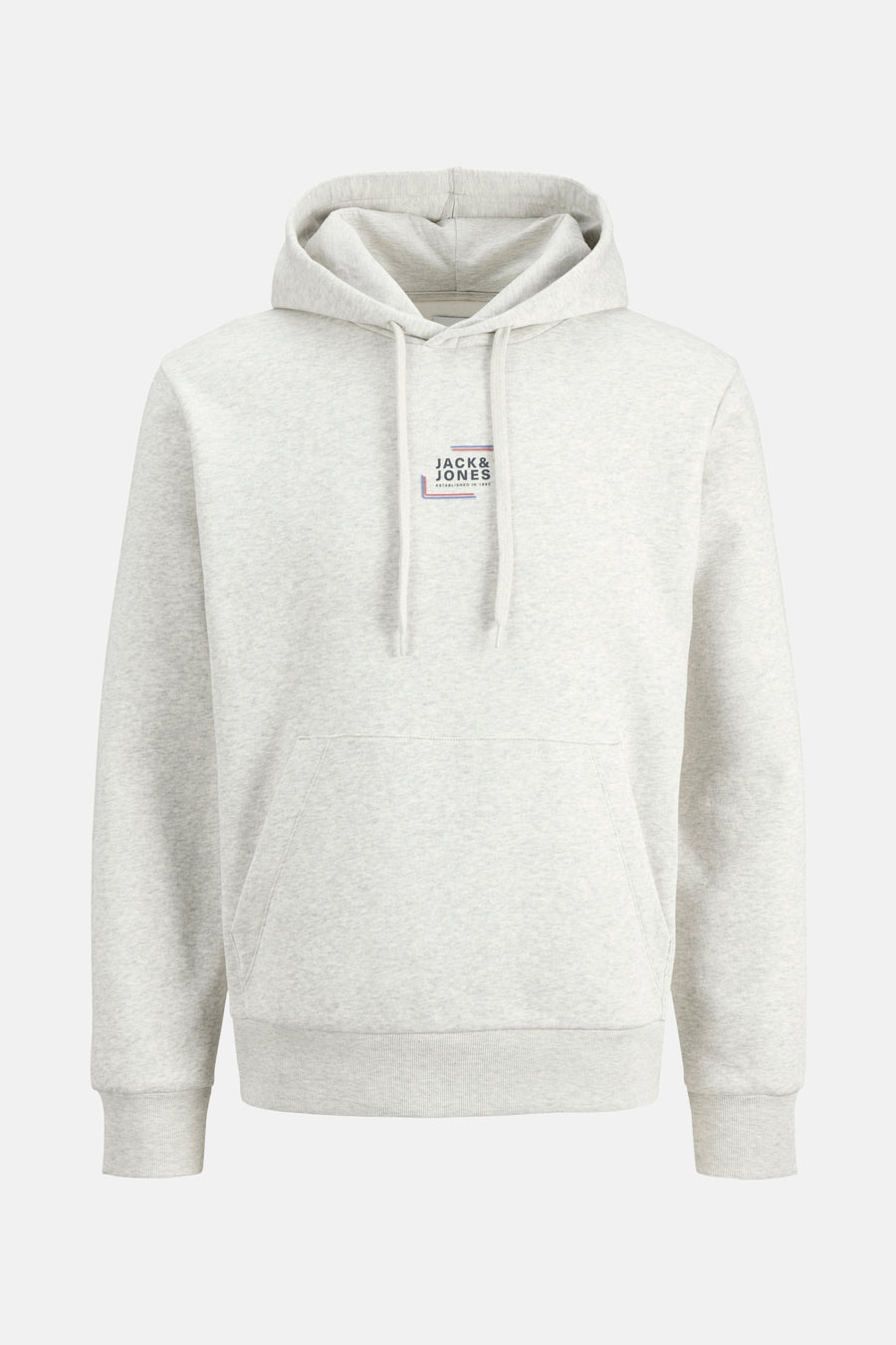 Ecru hoodie van JACK & JONES, met kangoeroezak en trekkoord.