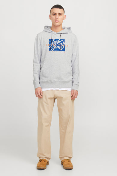 Grijze gestreepte hoodie van ORIGINALS BY JACK & JONES, met een boord en logo opgedrukt op de voorzijde.