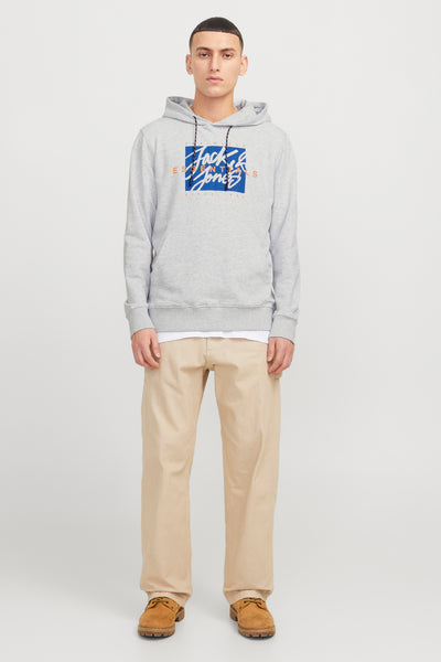 Grijze gestreepte hoodie van ORIGINALS BY JACK & JONES, met een boord en logo opgedrukt op de voorzijde.