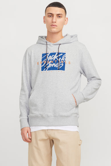 Grijze gestreepte hoodie door ORIGINALS BY JACK & JONES met gedrukt logo op het voorste en een sluiting.