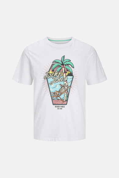 Witte korte mouw T-shirt door ORIGINALS BY JACK & JONES met een originele zomerse print.