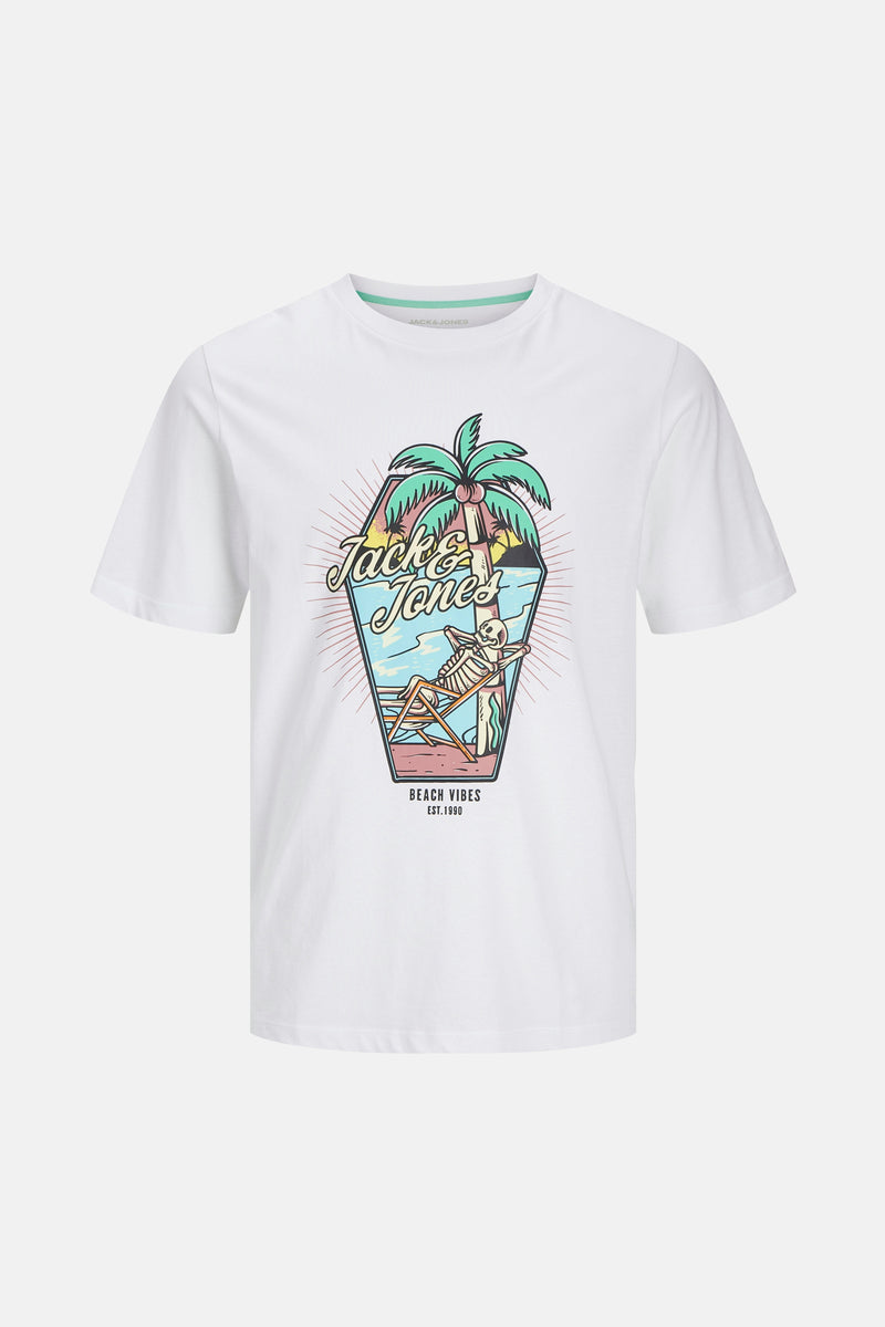 Witte korte mouw T-shirt door ORIGINALS BY JACK & JONES met een originele zomerse print.