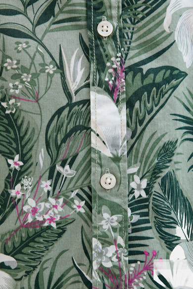 Groen overhemd met korte mouwen van JACK & JONES, met bloemenprint en knoopsluiting.