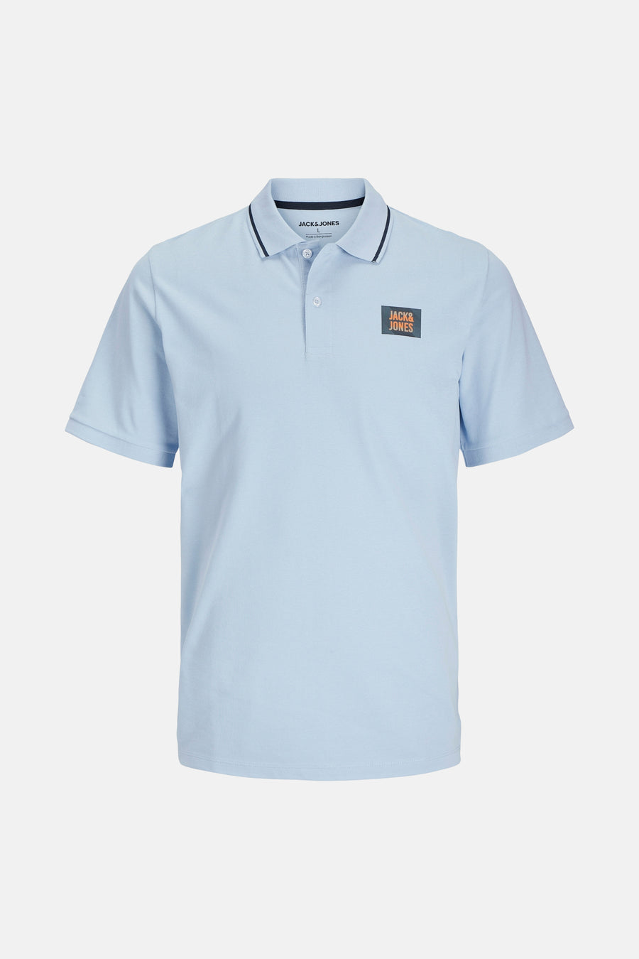 Blauw poloshirt met korte mouwen van JACK & JONES, met vierkant logo op de borst.