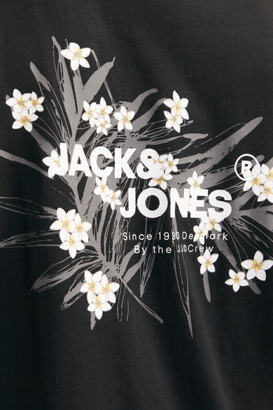 Zwart T-shirt met korte mouwen van ORIGINALS BY JACK & JONES met grijs-witte bloemenprint.
