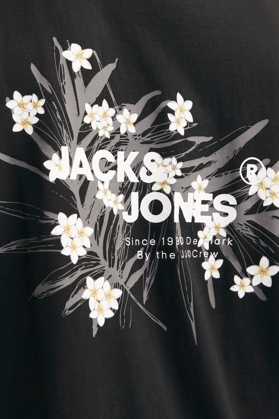 Zwart T-shirt met korte mouwen van ORIGINALS BY JACK & JONES met grijs-witte bloemenprint.