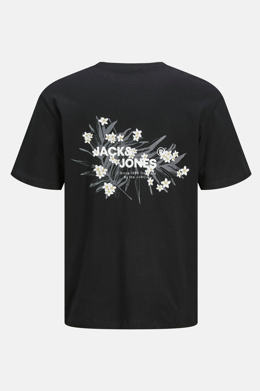 Zwart T-shirt met korte mouwen van ORIGINALS BY JACK & JONES, versierd met een decoratief bloemenpatroon op de rug.