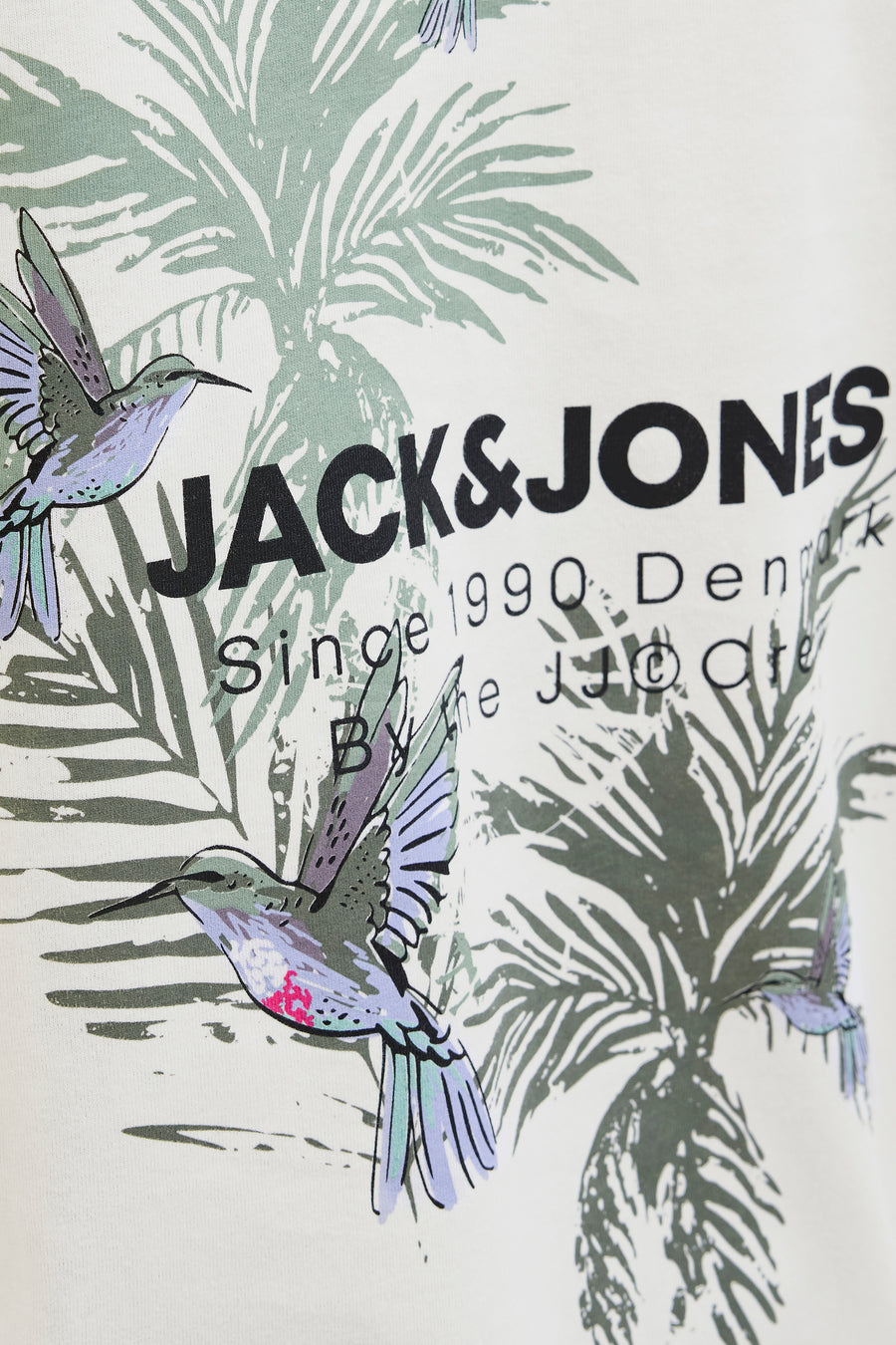 Wit T-shirt met korte mouwen van ORIGINALS BY JACK & JONES met kolibrie- en palmbladmotieven.