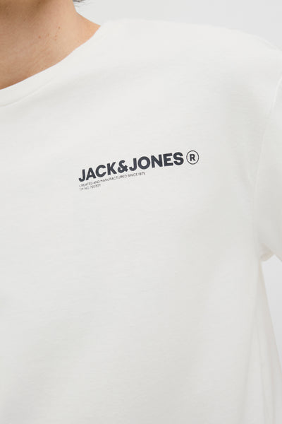 T-shirt blanc à manches courtes de ORIGINALS BY JACK & JONES, avec logo de la marque imprimé sur le devant.