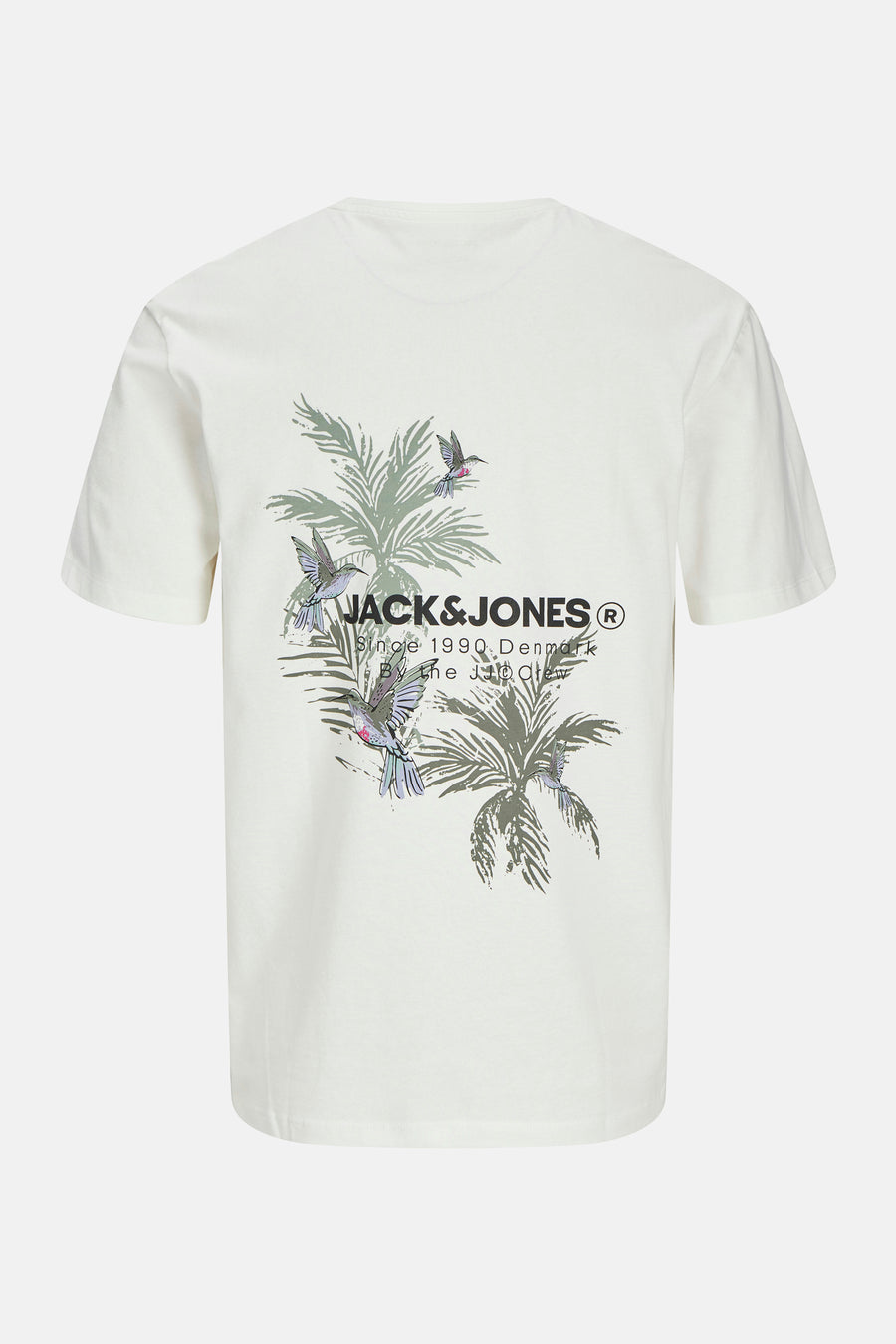 Wit T-shirt met korte mouwen van ORIGINALS BY JACK & JONES, met palmboom- en kolibrie-print.