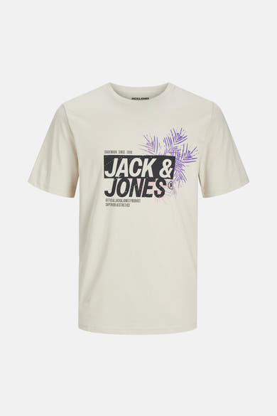 T-shirt écru à manches courtes de JACK & JONES avec imprimé graphique devant.
