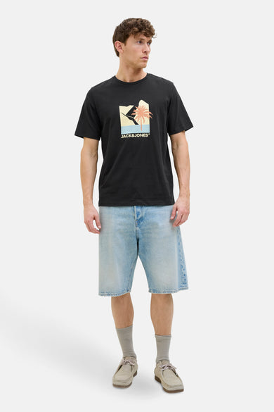 T-shirt à manches courtes noir par ORIGINALS BY JACK & JONES, avec un motif graphique sur le devant.