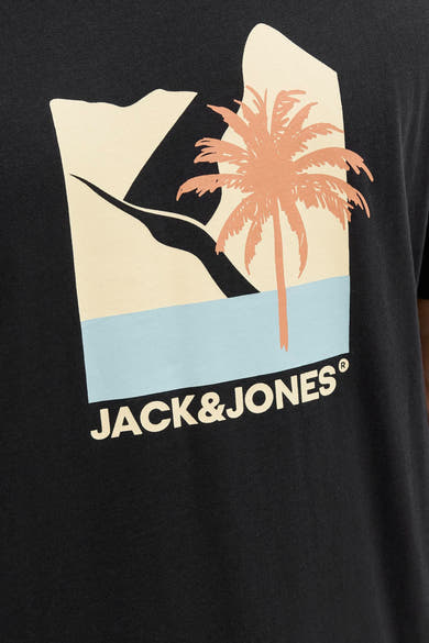 T-shirt noir à manches courtes d'ORIGINALS BY JACK & JONES avec motif graphique paysage et logo.
