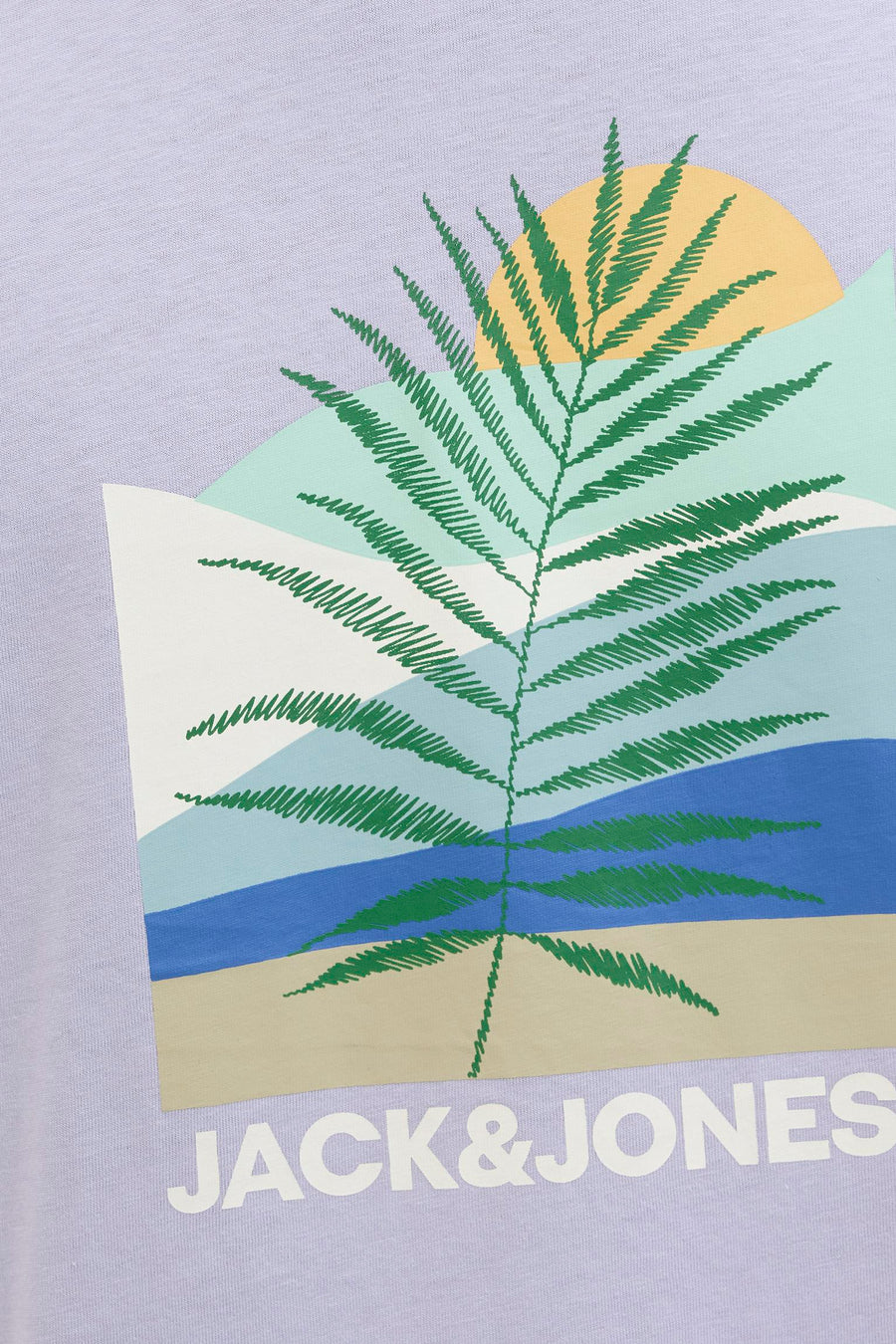 Paars T-shirt met korte mouwen van ORIGINALS BY JACK & JONES met grafische print van een gestileerd landschap met een palmboom.