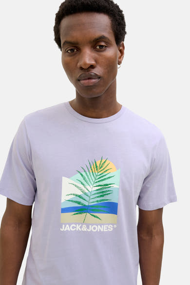 Paarse T-shirt met korte mouwen van ORIGINALS BY JACK & JONES met gestileerde palmboomprint.