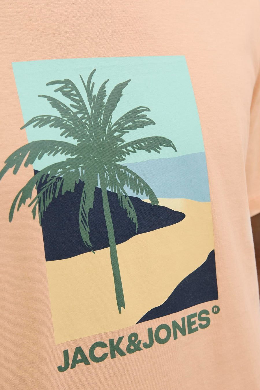 Oranje T-shirt met korte mouwen Originals van JACK & JONES, met grafische palmboomprint en merklogo.