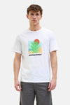 T-shirt blanc à manches courtes de Originals by Jack & Jones, avec un motif graphique coloré et un col rond.