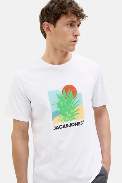 T-shirt blanc à manches courtes de Originals by Jack & Jones, avec un motif graphique coloré.