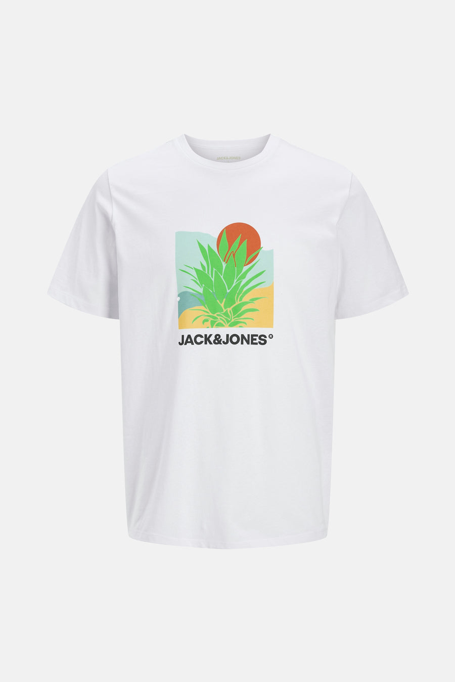 T-shirt blanc à manches courtes par ORIGINALS BY JACK & JONES avec imprimé graphique de style tropical.