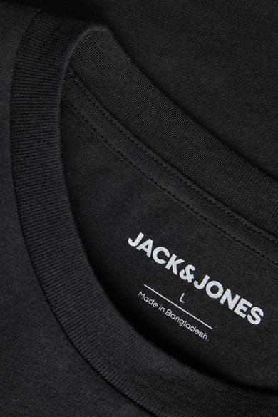 Zwart T-shirt met korte mouwen van Originals by Jack & Jones met zichtbaar maatlabel en opdruk.