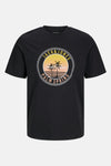 Zwart T-shirt met korte mouwen van Originals by Jack & Jones, met een ronde Palm Springs-stijl print op de voorkant.