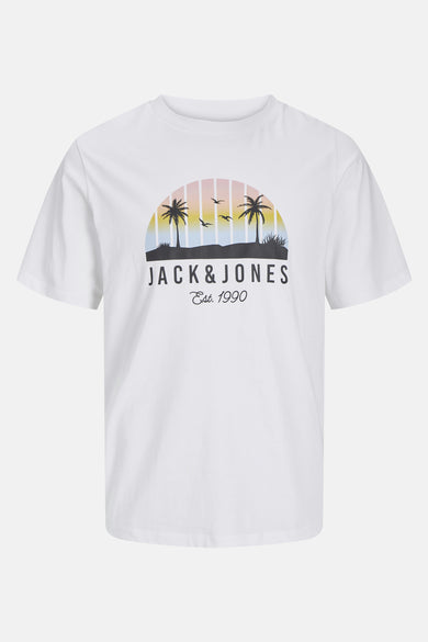 Wit T-shirt met korte mouwen van ORIGINALS BY JACK & JONES, met grafische zonsondergangprint en merklogo.