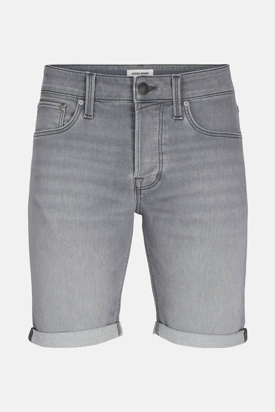 Korte spijkerbroek in grijs van JACK & JONES met opgerolde zomen.