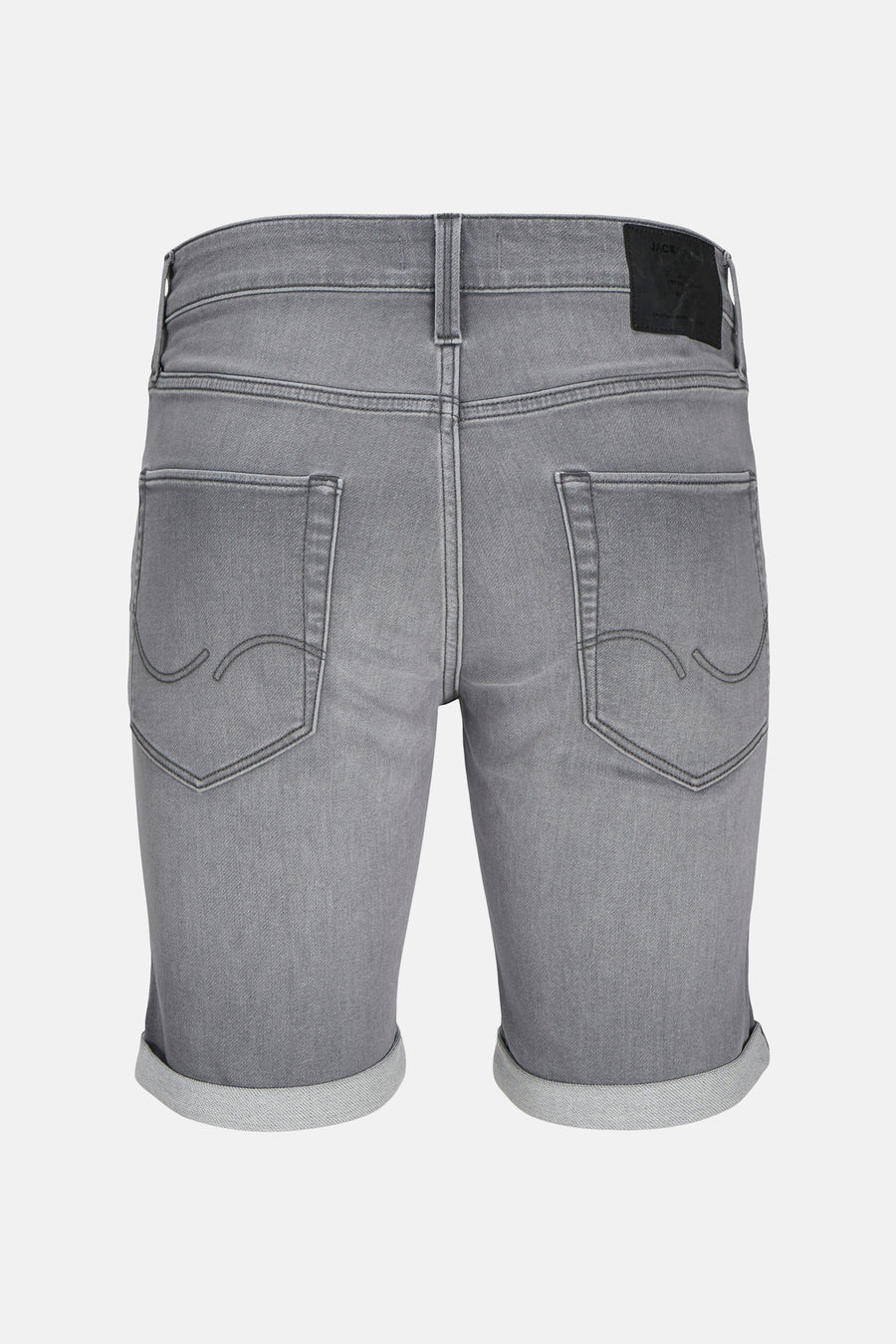 Korte spijkerbroek in grijs van JACK & JONES met achterzakken en omgeslagen zomen.