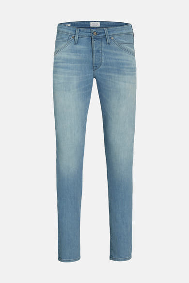 Lichtblauwe slim fit jeans van JACK & JONES JEANS INTELLIGENCE, rechte pasvorm, van gewassen denim.