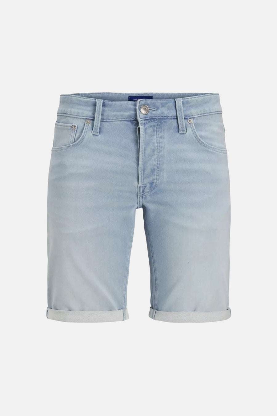 Short en jeans bleu délavé de JACK & JONES avec ourlets retroussés et bouton de braguette.