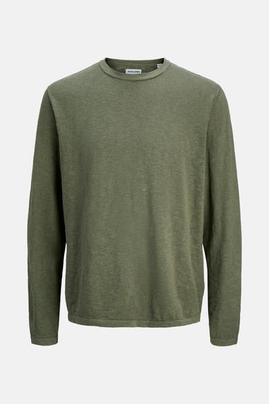 Pull à col rond vert PREMIUM by JACK & JONES, en maille fine texturée, manches longues.