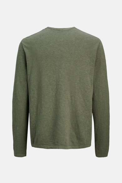 Pull à col rond vert de PREMIUM by JACK & JONES, avec une texture tricotée fine.