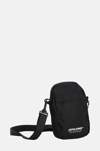 Sac à bandoulière noir de ACCESSORIES BY JACK & JONES, avec une bandoulière réglable et logo imprimé.