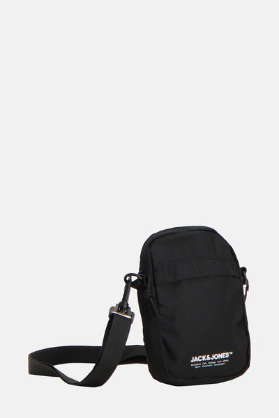 Sac à bandoulière noir de ACCESSORIES BY JACK & JONES, avec une bandoulière réglable et logo imprimé.