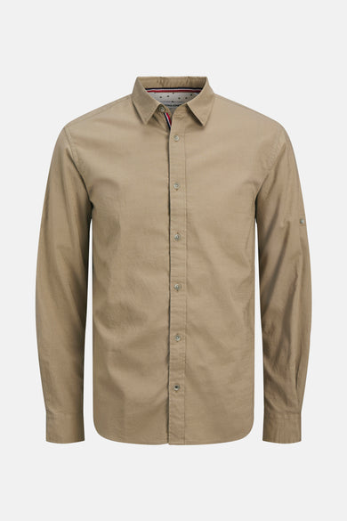 Beige lange mouw chemise van PREMIUM by JACK & JONES, met knopen voorop en geknoopte manchetten.