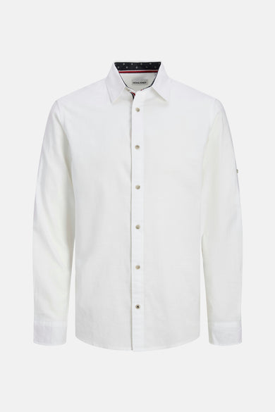 Wit overhemd met lange mouwen van PREMIUM by JACK & JONES, met knopen en een patroonkraag.