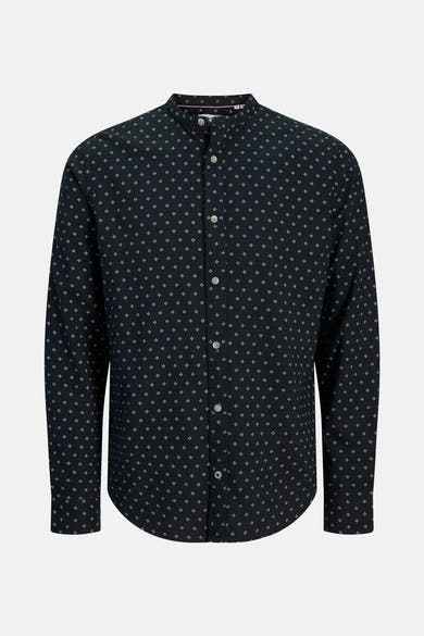 Blauwe blouse met lange mouwen van JACK & JONES, met wit ruitpatroon en opstaande kraag.