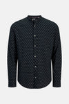 Blauwe blouse met lange mouwen van JACK & JONES, met wit ruitpatroon en opstaande kraag.